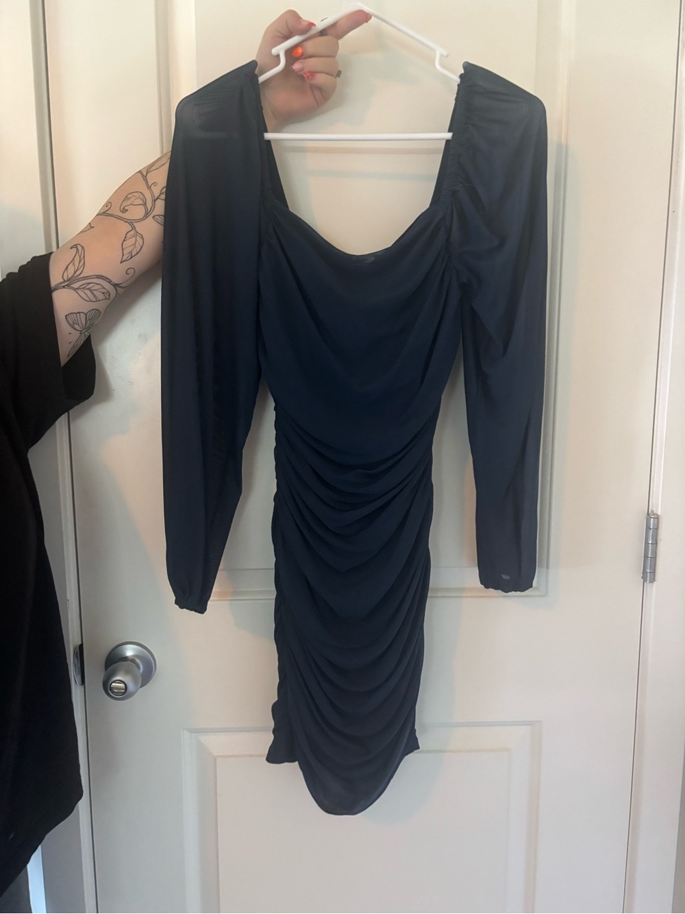 Black Ruched Long-Sleeve Women’s Dress